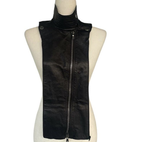 *Veronica Beard Moto Dickey Lambs Leather Top Stitched Funnel Neck Collar Zip-Up Dickey, Size OS