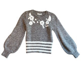 *St. Roche Juniper Alpaca & Cotton Knit Stripe Embroidered Flowers Crew Neck Sweater, Size S