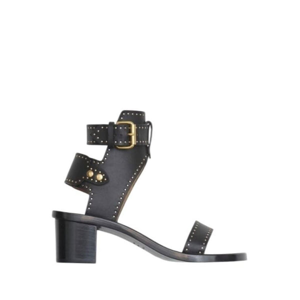 *Isabel Marant Jaeryn Leather Studded Ankle Buckle 2" Block Heel Gladiator Sandals w/Box, Size 37