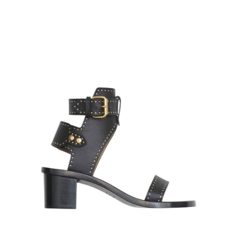 *Isabel Marant Jaeryn Leather Studded Ankle Buckle 2" Block Heel Gladiator Sandals w/Box, Size 37