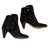 *Isabel Marant Lola Western Suede & Leather Applique Cone Heel Ankle Boots Booties w/Box, Size 38