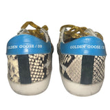 *Golden Goose Superstar Suede & Snake Leather Blue Heel Cap Gold Laces Black Star Sneakers, Size 37