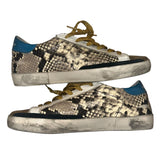 *Golden Goose Superstar Suede & Snake Leather Blue Heel Cap Gold Laces Black Star Sneakers, Size 37