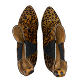 *Veronica Beard Landon Calf Hair Leopard Pointed Toe 2" Cone Heel Low Shaft Boots, Size 37.5