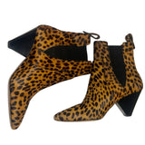 *Veronica Beard Landon Calf Hair Leopard Pointed Toe 2" Cone Heel Low Shaft Boots, Size 37.5