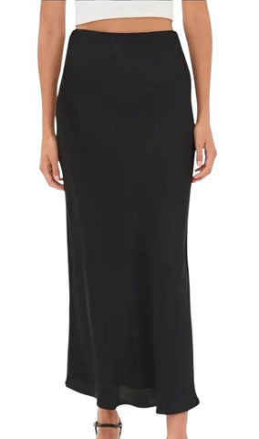 ^Jenni Kayne Crepe Satin Bias Cut Elastic Waist Slip Midi Skirt, Size XL