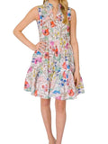 *Oliphant Yoke Dress Zinnia Cotton Poplin Floral Sleeveless Ruffle Split Neck Tiered Mini Dress, Size L