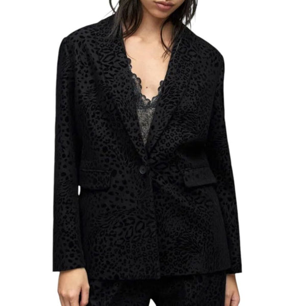 *NWT ALLSAINTS Laila Leo Wool Blend Leopard Shawl Collar Single Button Blazer, Size 6