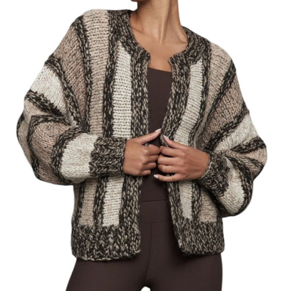 *NWT Brochu Walker Illia Handknit Wool Angora Stripe Round Neck No Closure Cardigan, Size S