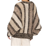 *NWT Brochu Walker Illia Handknit Wool Angora Stripe Round Neck No Closure Cardigan, Size S