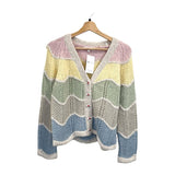 *LoveShackFancy Deena Alpaca Blend Pastel ZigZag Floral Button V-Neck Cardigan, Size XS