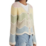 *LoveShackFancy Deena Alpaca Blend Pastel ZigZag Floral Button V-Neck Cardigan, Size XS