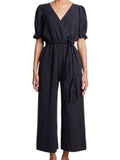 *Apiece Apart Chabrol Linen Blend Puff Sleeve Surplice Braided Belt Wide Leg Cropped Jumpsuit, Size 2