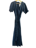 *Apiece Apart Chabrol Linen Blend Puff Sleeve Surplice Braided Belt Wide Leg Cropped Jumpsuit, Size 2