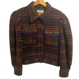 *Isabel Marant Etoile Leiko Wool Blend Tweed Plaid Long Puff Sleeve Button-Up Trucker Jacket, Size FR38=6