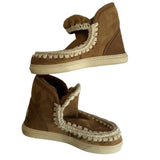 ^Mou Eskimo Sneaker Suede Shearling Wool Whipstitched Fold Over Cuff Booties, Size 37