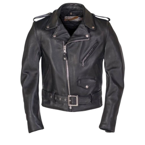 *Schott NYC VINTAGE Leather Zip-Front Biker Moto Jacket, Size L