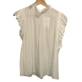 *FRAME Pleated Ruffle Trim Sleeveless High Neck Keyhole Button Back Blouse Top, Size M