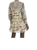 *Alice + Olivia Marcie Chiffon & Lace Floral Long Sleeve Tie Split Neck Tiered Mini Dress, Size M