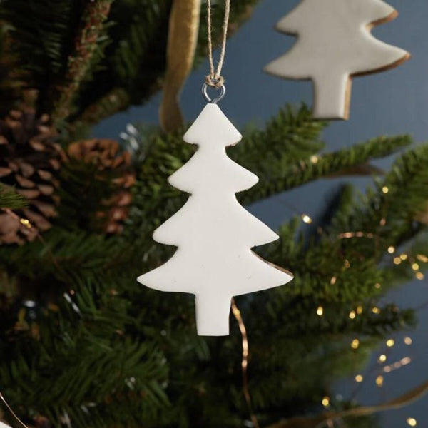 Be Home Mango Wood & White Enamel Small Tree Ornament