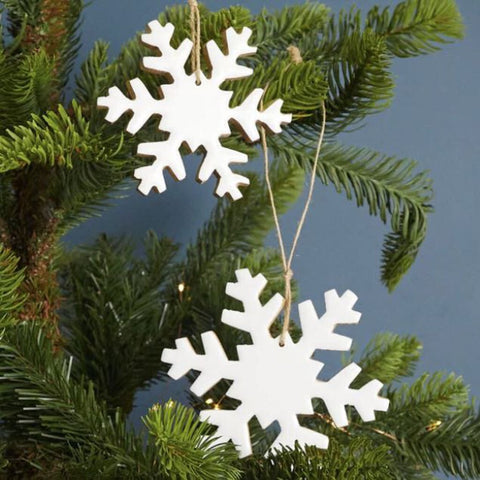 Be Home Mango Wood & White Enamel Small Snowflake Ornament