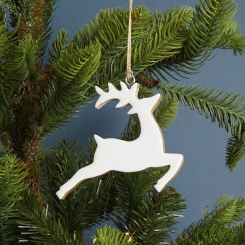 Be Home Mango Wood & White Enamel Small Reindeer Ornament