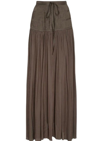 *Ulla Johnson Isidore Satin Pleated Bow Trim Side Zipper Raw Hem Midi Skirt, Size 4