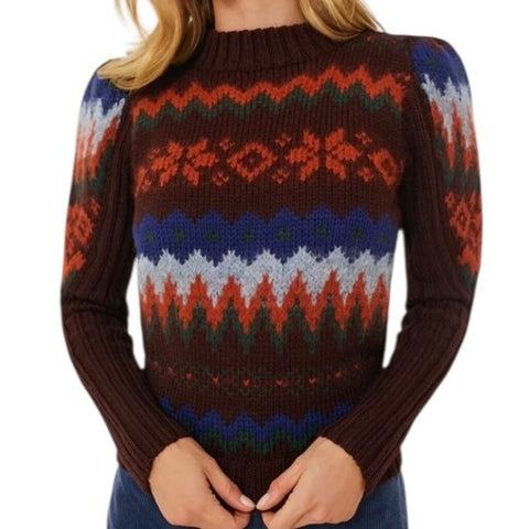 *NWT Antik Batik Roloh Wool & Alpaca Fair Isle Long Puff Sleeve Crew Neck Sweater, Size FR38=US6