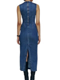 *Reformation Kendi Cotton Denim Sleeveless Round Neck Back Slit Sheath Midi Dress, Size 8