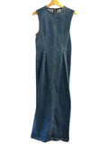 *Reformation Kendi Cotton Denim Sleeveless Round Neck Back Slit Sheath Midi Dress, Size 8
