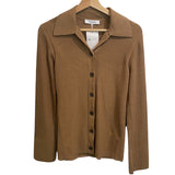 *FRAME Cotton Blend Slim Ribbed Knit Collared Button-Up Cardigan Sweater, Size M