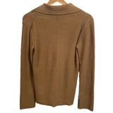 *FRAME Cotton Blend Slim Ribbed Knit Collared Button-Up Cardigan Sweater, Size M
