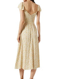 *Reformation Baxley Crepe Floral Cap Sleeve Double V-Neck Smocked Back Midi Dress, Size 2