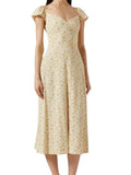 *Reformation Baxley Crepe Floral Cap Sleeve Double V-Neck Smocked Back Midi Dress, Size 2