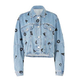 *Current/Elliot The Collin LOVE Letters Denim Cropped Trucker Jacket, Size 3 (US L)