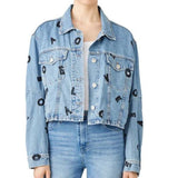 *Current/Elliot The Collin LOVE Letters Denim Cropped Trucker Jacket, Size 3 (US L)