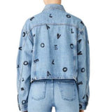 *Current/Elliot The Collin LOVE Letters Denim Cropped Trucker Jacket, Size 3 (US L)