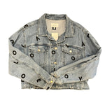 *Current/Elliot The Collin LOVE Letters Denim Cropped Trucker Jacket, Size 3 (US L)