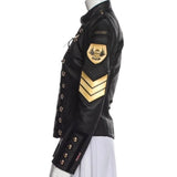 *Boda Skins Napoleon Leather & Suede Patch Sleeve Silver Studs Sgt. Pepper Jacket, Size UK12 (US8)