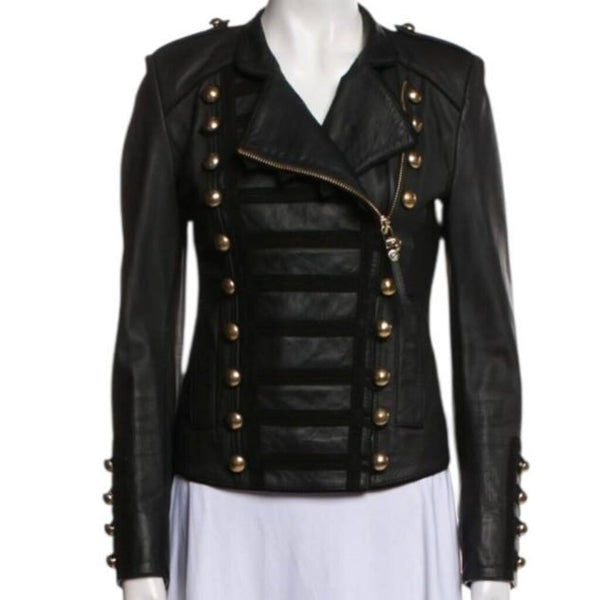 *Boda Skins Napoleon Leather & Suede Patch Sleeve Silver Studs Sgt. Pepper Jacket, Size UK12 (US8)