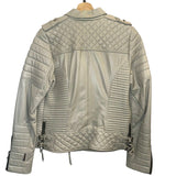 *Boda Skins Kay Michaels Leather Quilted Asymmetric Zipper Moto Biker Jacket, Size UK10 (US6)