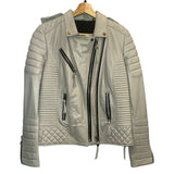 *Boda Skins Kay Michaels Leather Quilted Asymmetric Zipper Moto Biker Jacket, Size UK10 (US6)
