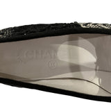 *Chanel Patent Leather & Tweed Interlocking CC Logo Cap Toe Bow Trim Ballet Flats, Size 36.5