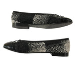 *Chanel Patent Leather & Tweed Interlocking CC Logo Cap Toe Bow Trim Ballet Flats, Size 36.5