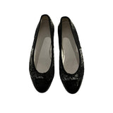 *Chanel Patent Leather & Tweed Interlocking CC Logo Cap Toe Bow Trim Ballet Flats, Size 36.5