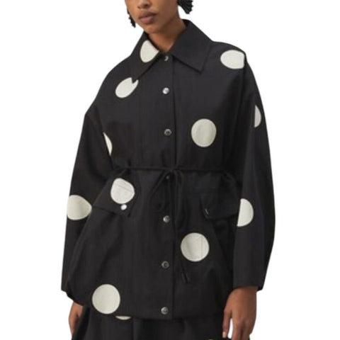 *Tory Burch Runway Cotton Poplin Anorak Oversized Polka Dot Drawcord Waist Jacket, Size 4