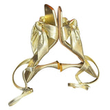 *Stuart Weitzman Playa Metallic Leather Square Toe Knotted Ankle Strap Stiletto Sandals, Size 8.5