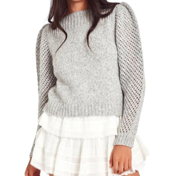 *LoveShackFancy Rosie Alpaca & Wool Openwork Sleeves Boatneck Cropped Sweater, Size XS