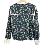 *Isabel Marant Casey Cotton Poplin Floral Silk Trim Detail Long Sleeve Round Neck Popover Top, Size FR40=US 8