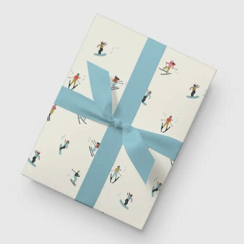 Dahlia Press Skier Roll of Wrapping Paper Sheets, Set of 3
